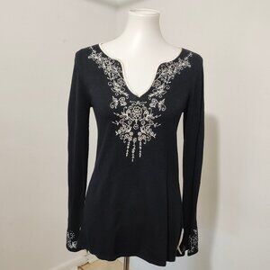 INC International Concepts Black & White Embroidered Tunic Top S